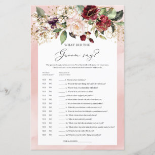 Burgundy floral boho What the groom said Game