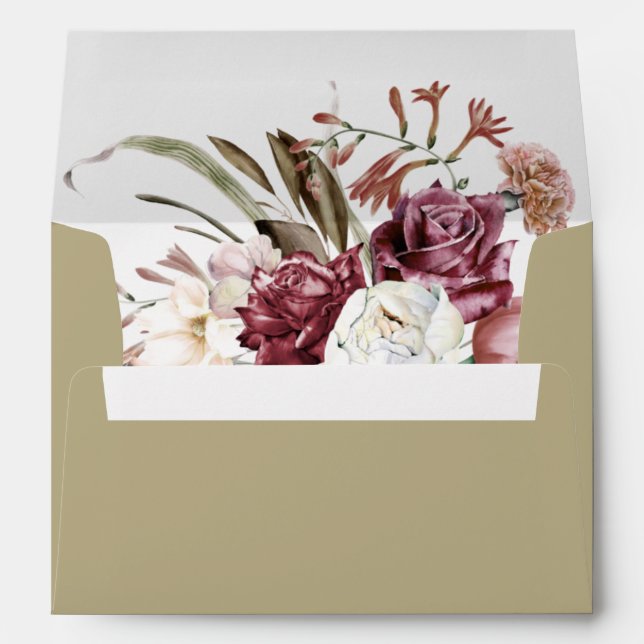 Burgundy Floral Boquet Lined Envelope (Back (Bottom))