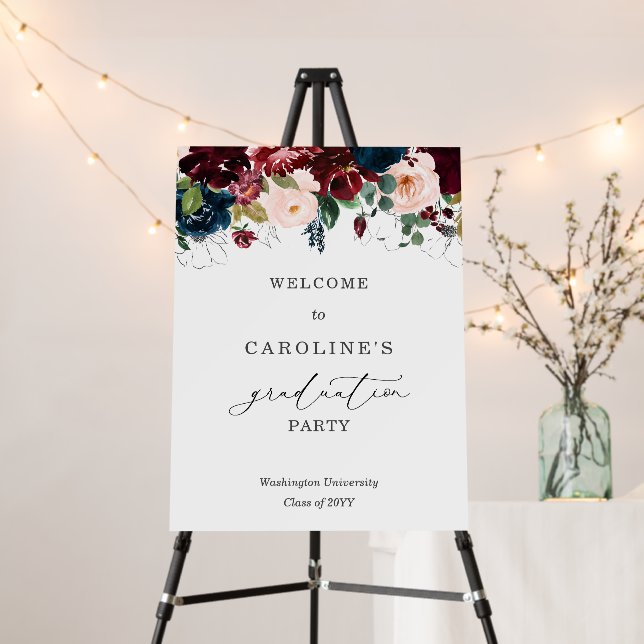 Burgundy Floral Border Graduation Welcome Sign  (In Situ (Stand))