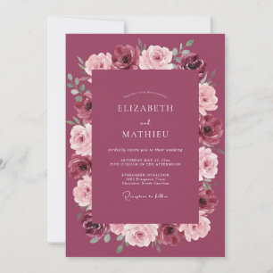 Burgundy Floral Border Wedding Invitation