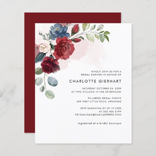 Burgundy Floral Botanical Bridal Shower Invitation