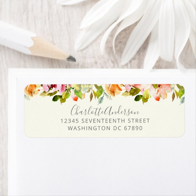Burgundy Floral Botanical Watercolor Address Label (Insitu)