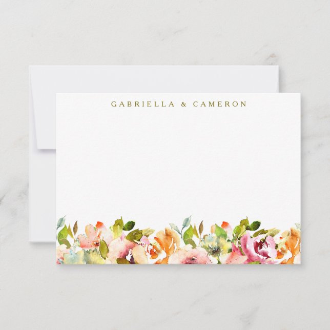 Burgundy Floral Botanical Watercolor Wedding  Thank You Card (Front)