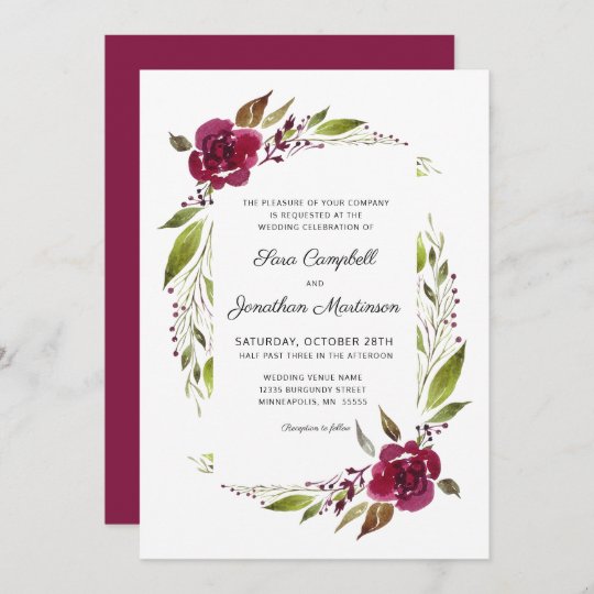 Burgundy Floral Botanical Wedding Invitation | Zazzle.com