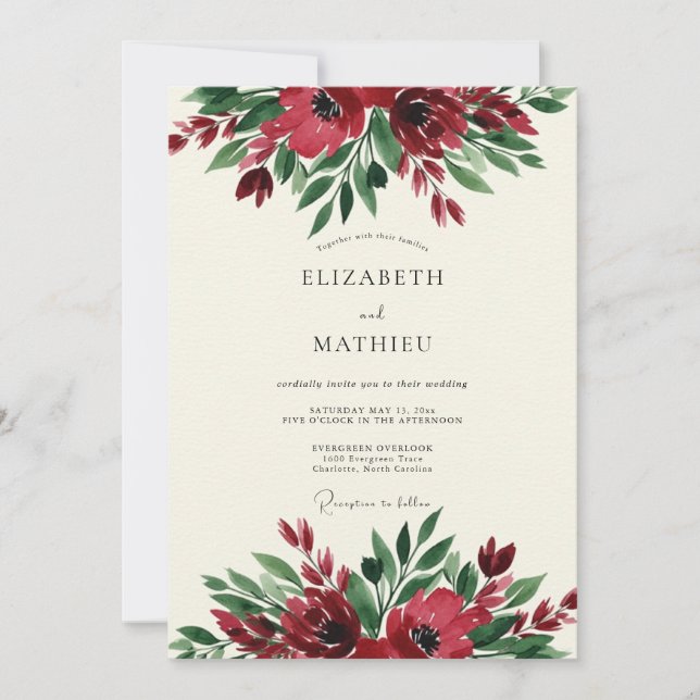 Burgundy Floral Botanical Wedding Invitation (Front)