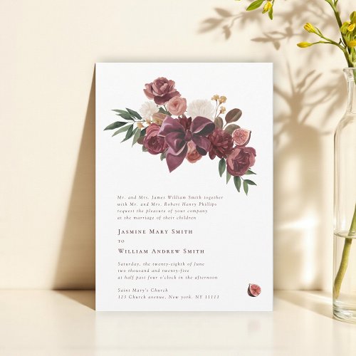 Burgundy Floral Botanical Wedding Invitation