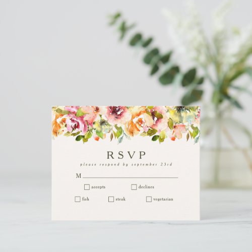 Burgundy Floral Botanical Wedding Meal Choice RSVP Card