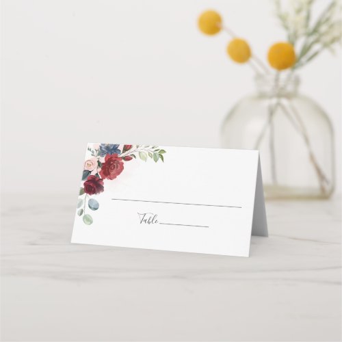Burgundy Floral Botanical Wedding Place Card