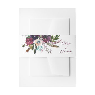 Burgundy Floral Bouquet Invitation Belly Band