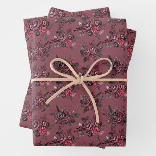 Burgundy Floral Bouquet on Deep Pruce Wrapping Paper Sheets