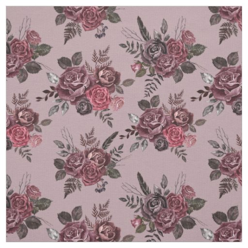 Burgundy Floral Bouquet on Medium Grayish Pink Fabric