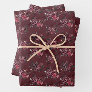 Burgundy Floral Bouquet on Sangria Wrapping Paper Sheets