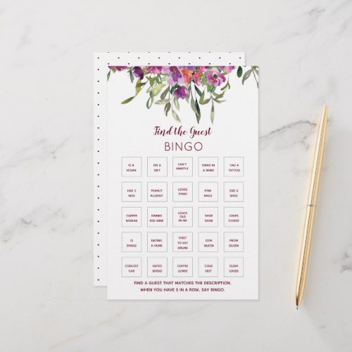 Burgundy floral Bridal Shower Bingo Game