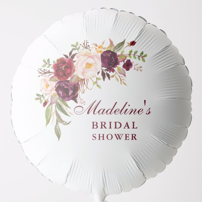 Burgundy Floral Bridal Shower Burgundy Script Balloon (Front)