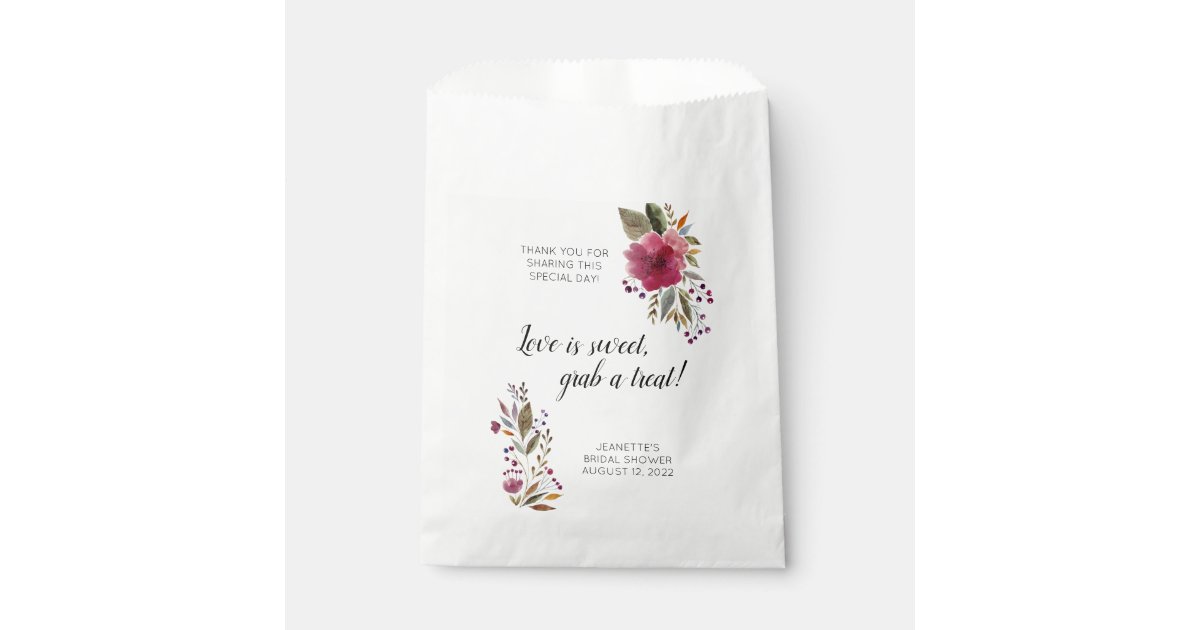 Burgundy Floral Bridal Shower Candy Favor Bag | Zazzle