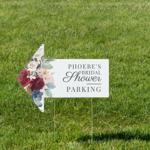 Burgundy Floral Bridal Shower Car Parking Sign