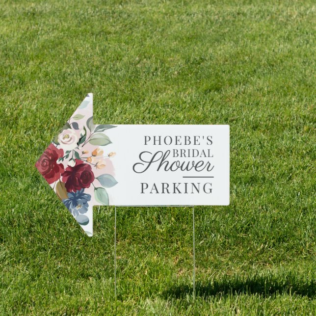 Burgundy Floral Bridal Shower Car Parking Sign (Insitu)