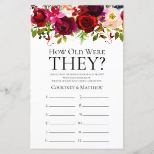 Burgundy Floral Bridal Shower Game