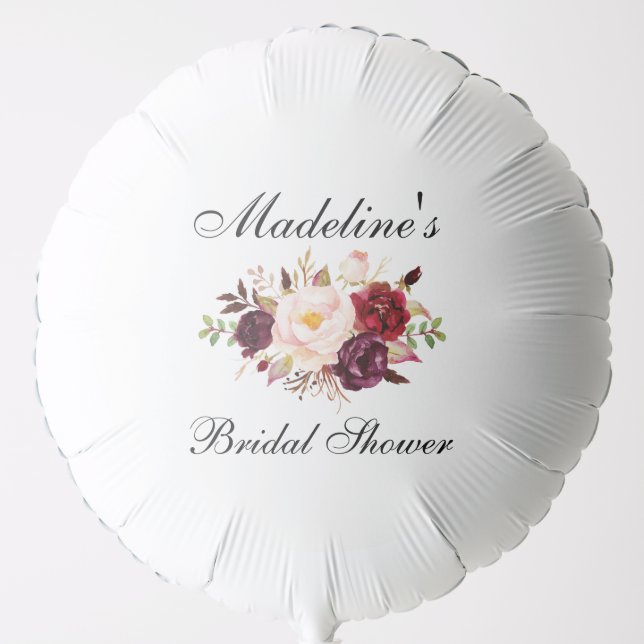 Burgundy Floral Bridal Shower Helium Balloon (Front)
