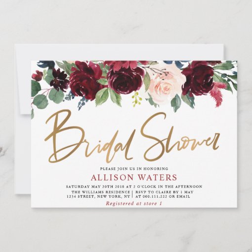 burgundy floral bridal shower invitation Zazzle