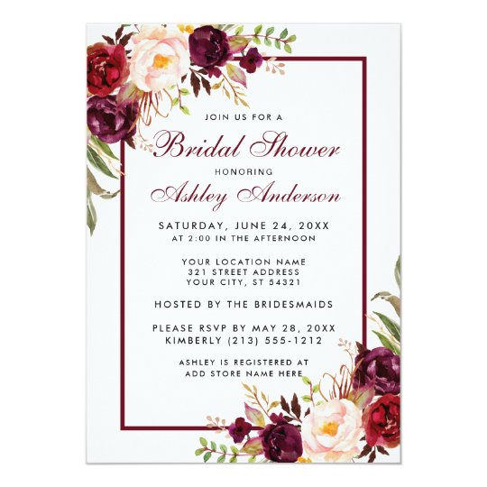 Burgundy Floral Bridal Shower Invitation | Zazzle.com
