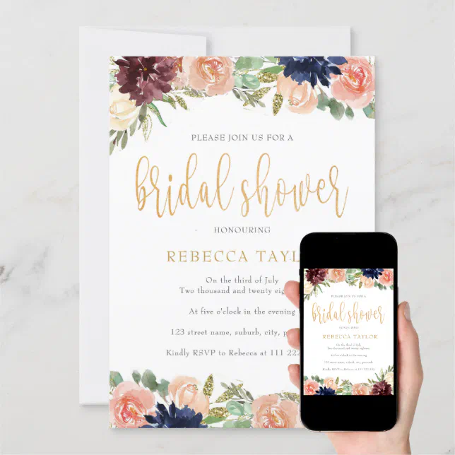 Burgundy Floral Bridal Shower Invitation Zazzle