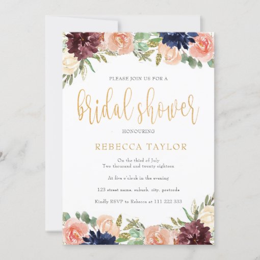 Burgundy Floral Bridal Shower Invitation Zazzle