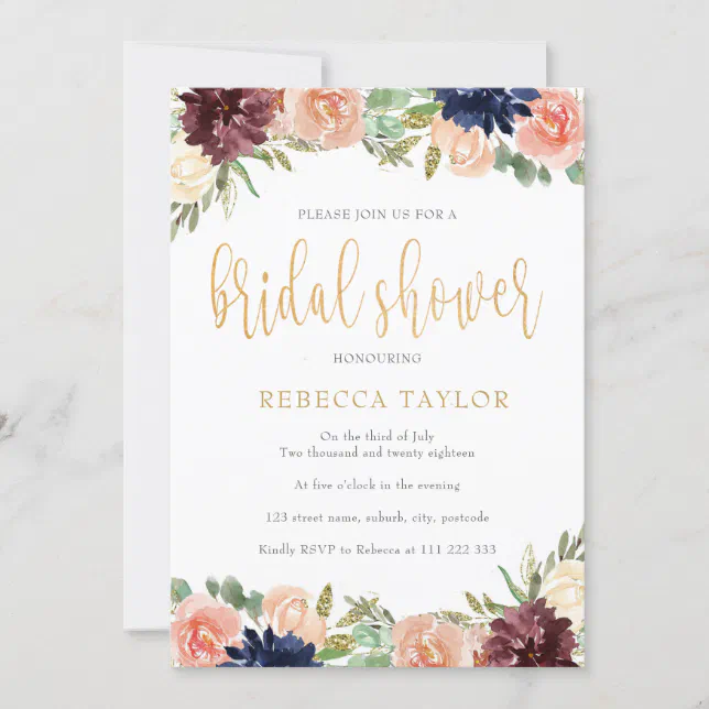 Burgundy Floral Bridal Shower Invitation | Zazzle