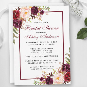 Burgundy Floral Bridal Shower Invitation