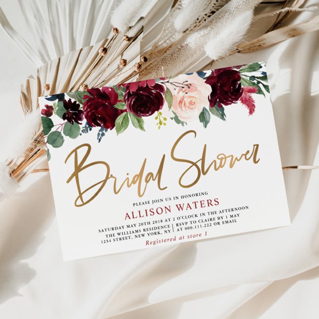 burgundy floral bridal shower invitation (Creator Uploaded)
