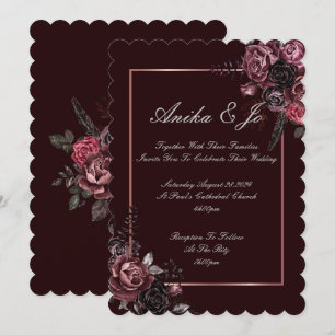 Burgundy floral bridal shower invitation 