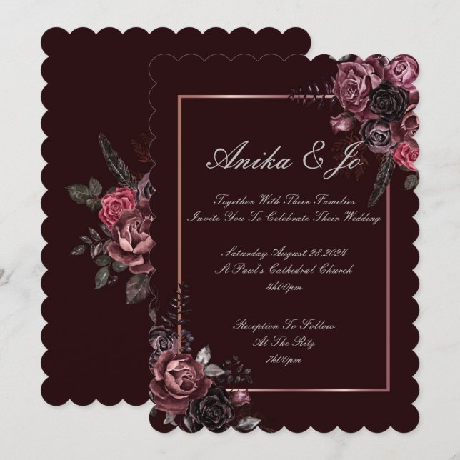 Burgundy floral bridal shower invitation  (Front/Back)