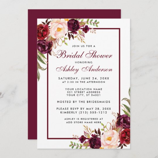 Burgundy Floral Bridal Shower Invitation B | Zazzle.com