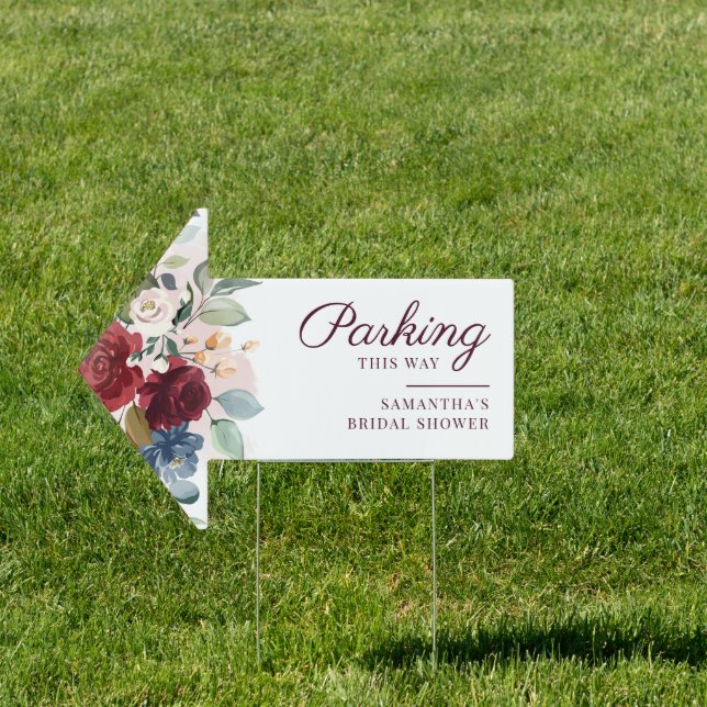 Burgundy Floral Bridal Shower Parking Arrow Sign (Insitu)