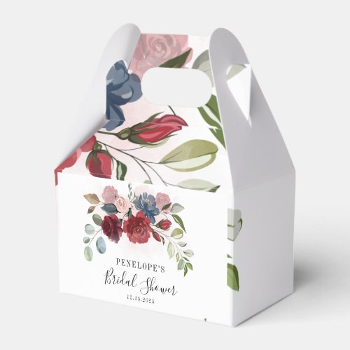 Burgundy Floral Bridal Shower Personalized Favor Boxes