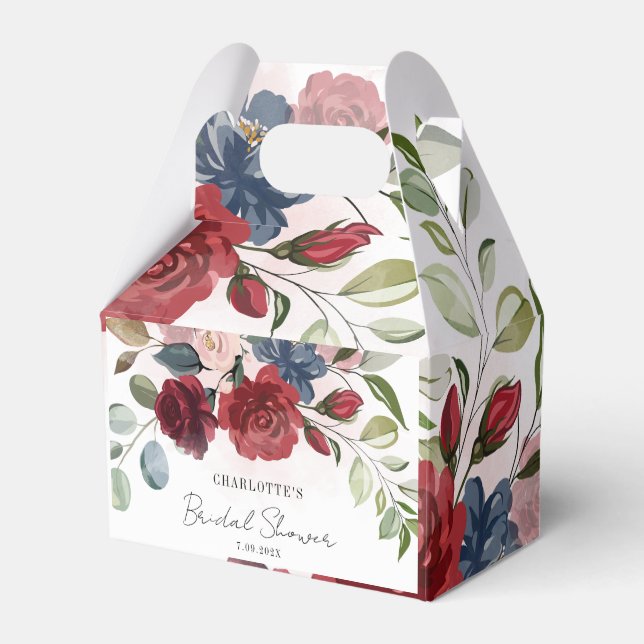 Burgundy Floral Bridal Shower Personalized Favor Boxes (Front Side)