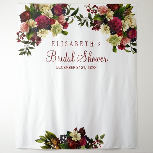 Burgundy floral bridal shower photo booth backdrop