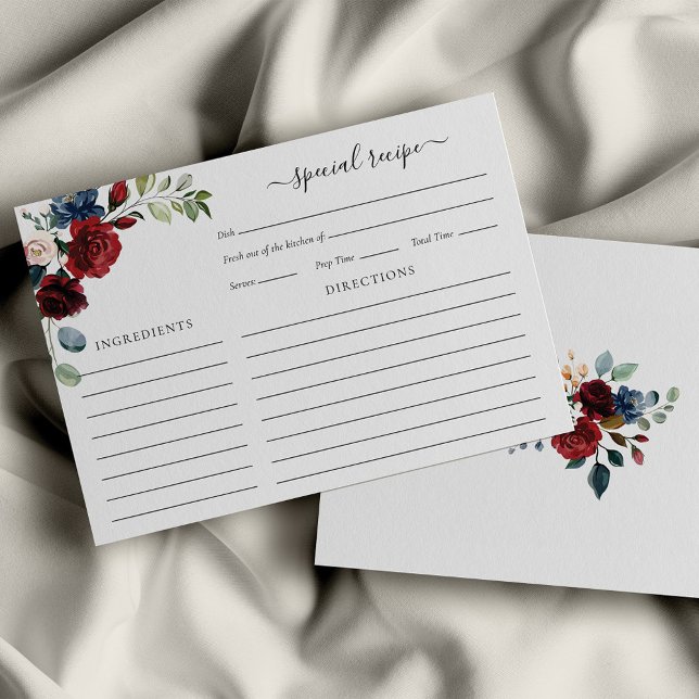 Burgundy Floral Bridal Shower Recipe Card (Creator Uploaded)