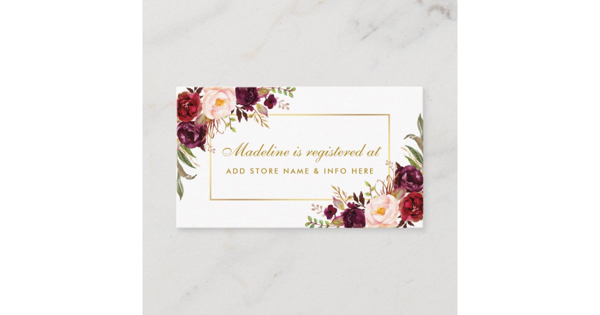 Burgundy Floral Bridal Shower Registry Insert Card | Zazzle.com