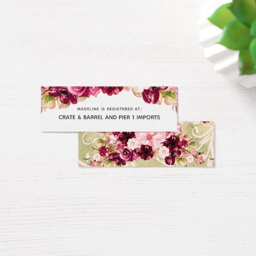 Burgundy Floral Bridal Shower Registry Insert Card