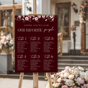 Burgundy Floral Bridal Shower Seating Chart   6  Foam Board