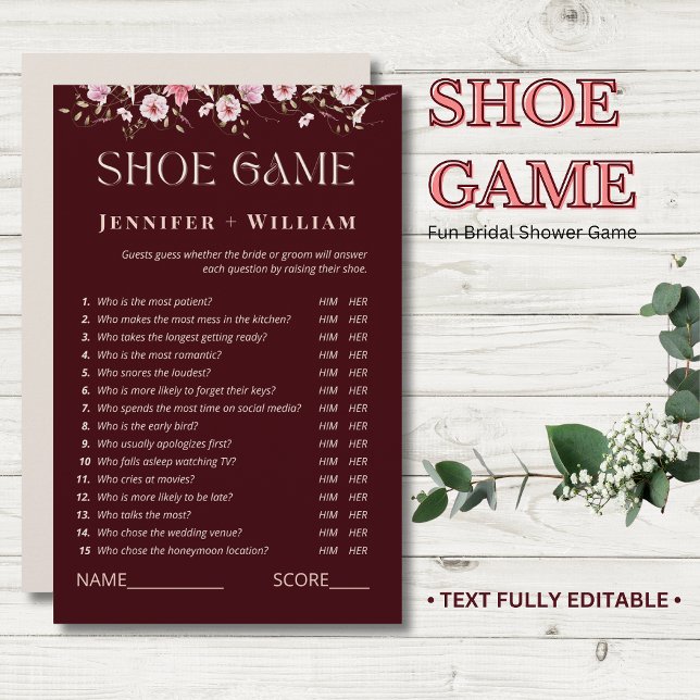 Burgundy Floral Bridal Shower Shoe Game (Creator Uploaded)