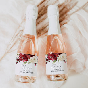 Burgundy floral bridal shower Sparkling Wine labe Sparkling Wine Label