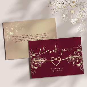 Burgundy Floral Bridal Shower Thank You Card