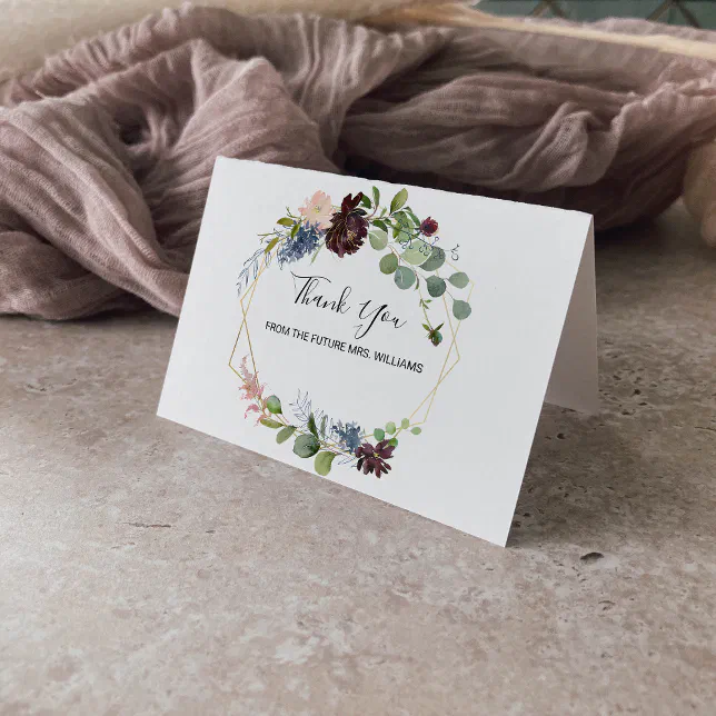 Burgundy Floral Bridal Shower Thank You Card | Zazzle