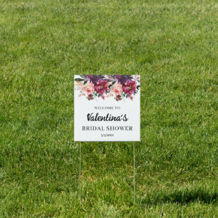 Burgundy Floral Bridal Shower Yard Sign