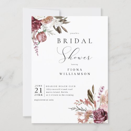 Burgundy Floral Bridal ShowerInvitation Invitation