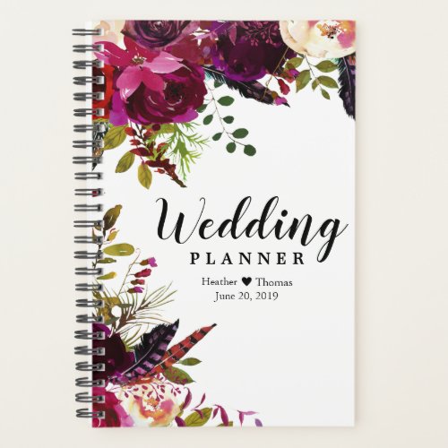 Burgundy Floral Bridal Wedding Daily Planner