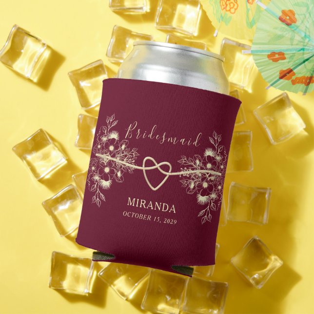 Burgundy Floral Bridesmaid Gift Can Cooler (In Situ Summer)