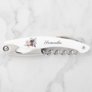 Burgundy Floral Bridesmaid Gift Wedding Favor Waiter's Corkscrew